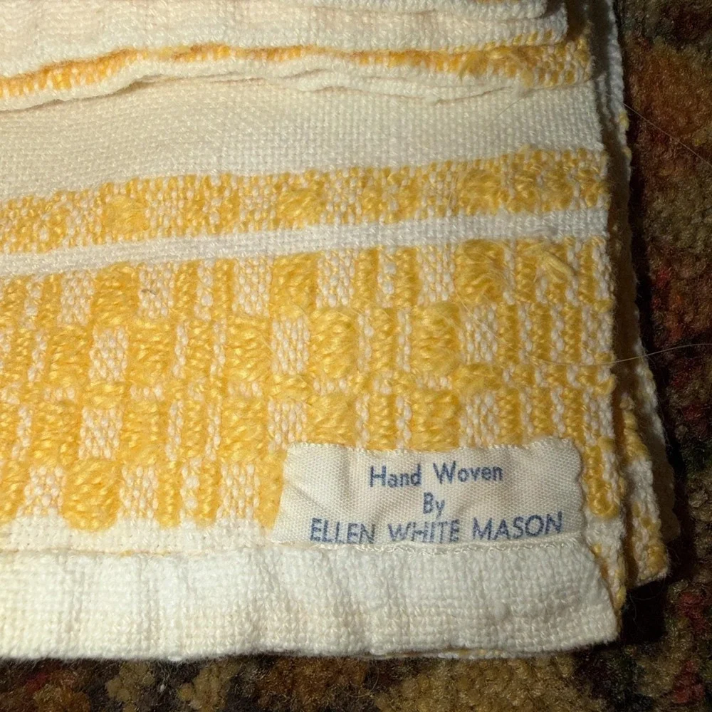 Antique PURE LINEN Lot Of 3 TeaTowels Hand Woven Yellow Trim Ellen White Mason